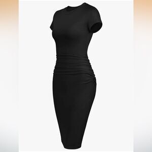 Elegant Black Ruched Bodycon Dress